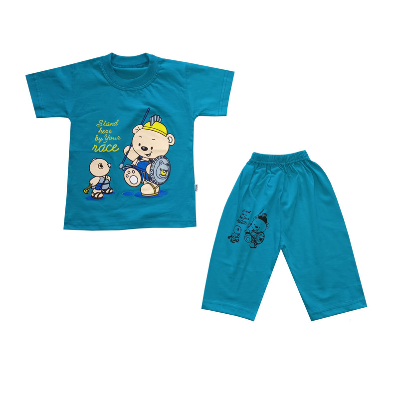 ست تی شرت و شلوارک پسرانه مدل پسر جنگجو کد S-BL رنگ آبی