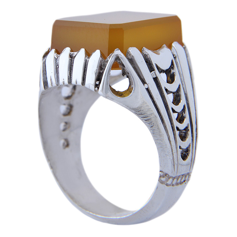 خرید و قیمت انگشتر نقره مردانه مدل رکاب سیلندری عقیق یمنی تراش مستطیلی کد AM_4971