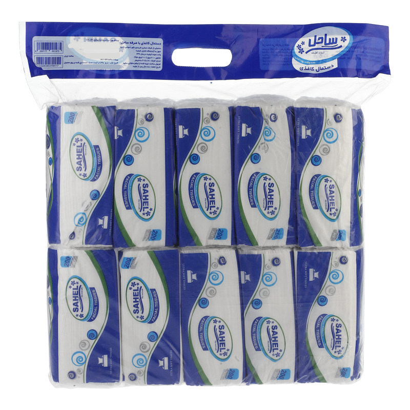 دستمال کاغذی 200 برگ ساحل مدل 003 بسته 10 عددی