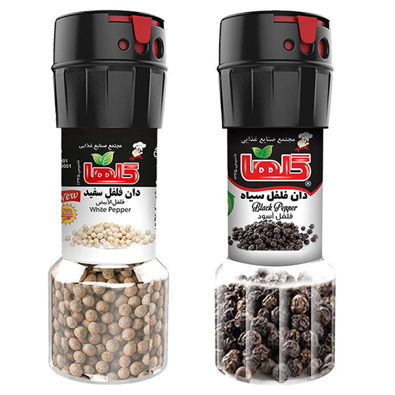 دانه فلفل سیاه گلها - 40 گرم به همراه دانه فلفل سفید گلها - 40 گرم