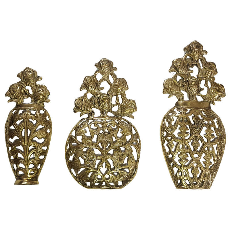 دیوارکوب برنجی مدل گلدان کد H-1104 مجموعه 3 عددی