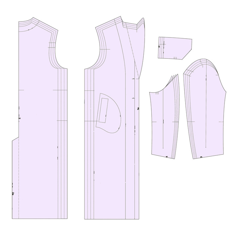 الگو خیاطی مدل پالتو یقه انگلیسی و شلوار جین سایز 36 الی 48