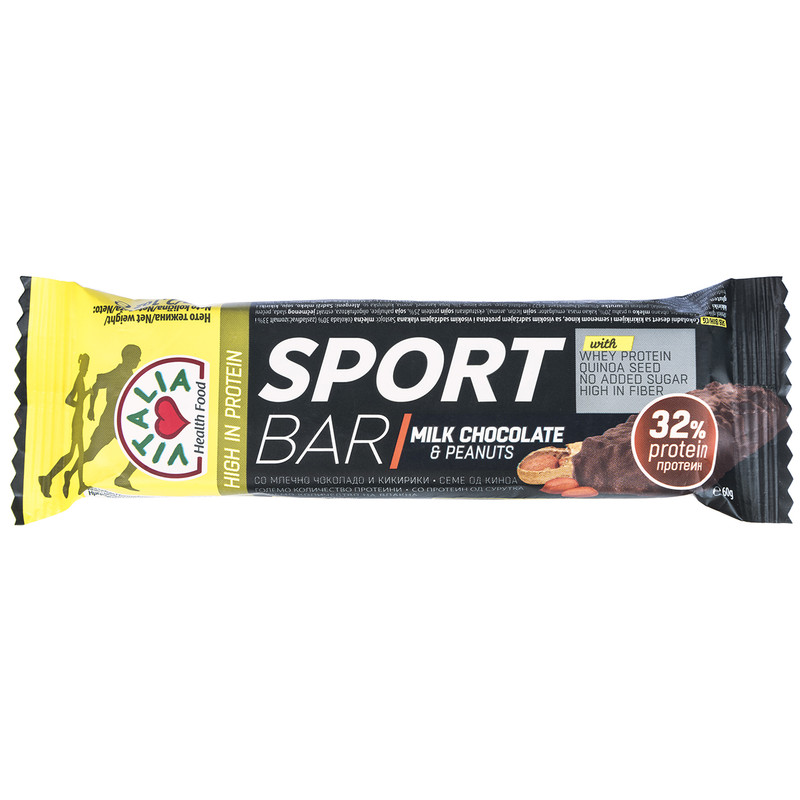خرید و قیمت شکلات شیری غلات با بادام زمینی ویتالیا مدل Sport مقدار 60 گرم