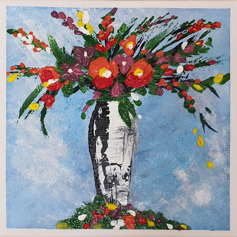 تابلو نقاشی برجسته طرح گل و گلدان