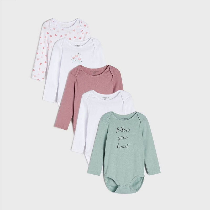 بادی آستین بلند نوزادی سین سی مدل قلب بسته 5 عددی