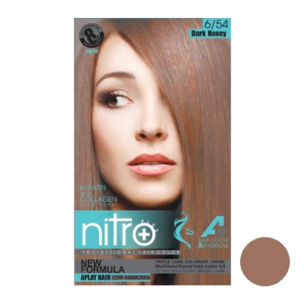 خرید و قیمت کیت رنگ مو و ابرو نیتروپلاس شماره 6.54 حجم 100 میلی لیتر رنگ عسلی تیره