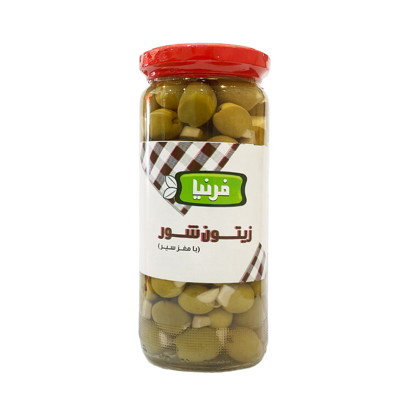 خرید و قیمت زیتون شور با مغز سیر فرنیا - 500 گرم