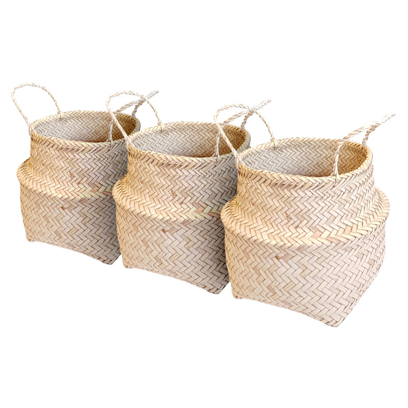 سبد حصیری مدل خمره ای بسته 3 عددی