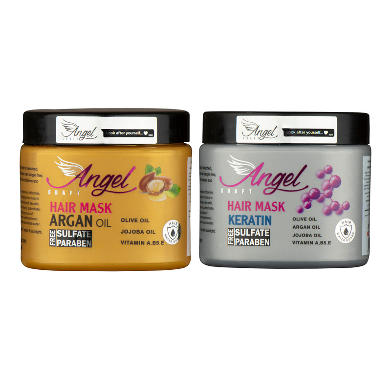 خرید و قیمت ماسک مو انجل کرفت مدل کراتین و آرگان حجم 500 میلی لیتر مجموعه 2 عددی