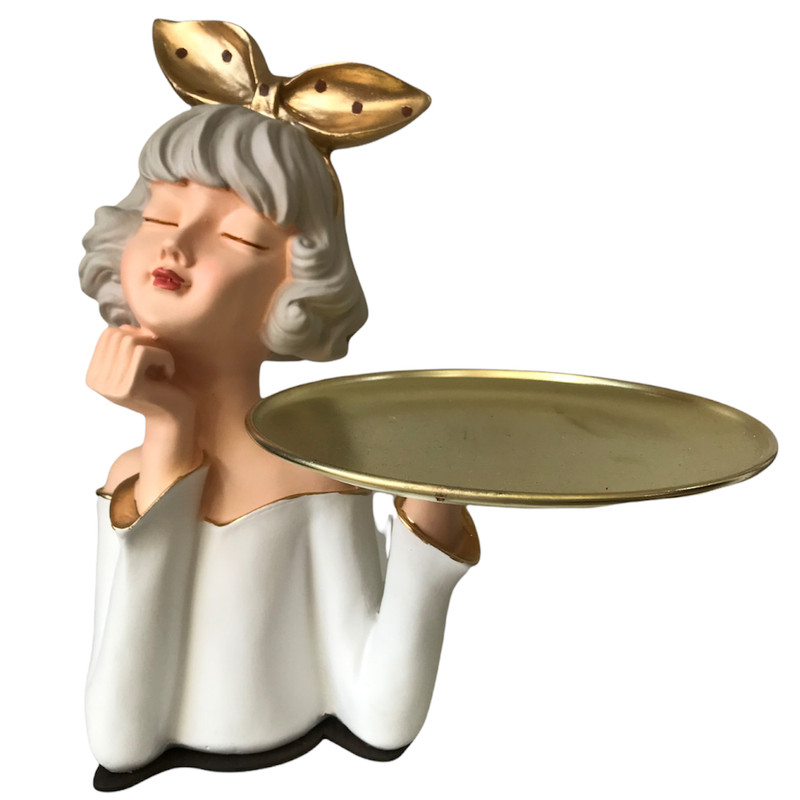 مجسمه هوم لاکس مدل دختر سینی فلزی به دست