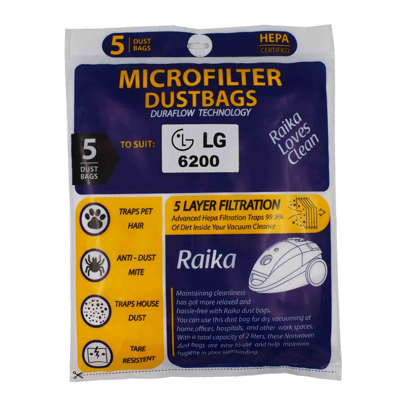 خرید و قیمت پاکت جاروبرقی رایکا مدل 01 مناسب برای جاروبرقی LG 6200 بسته 5 عددی