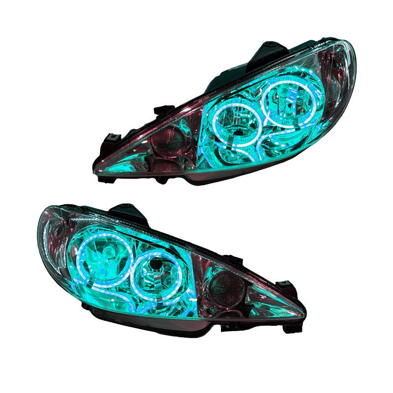 چراغ جلو اسپرت خودرو مدل حلقه 3D مولتی کالر مناسب برای پژو 206 بسته دو عددی