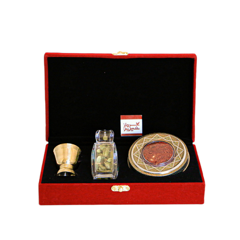 خرید و قیمت زعفران کادویی مخمل شیرین پرواز - 4.6 گرم به همراه هل سبز - 10 گرم و هاون