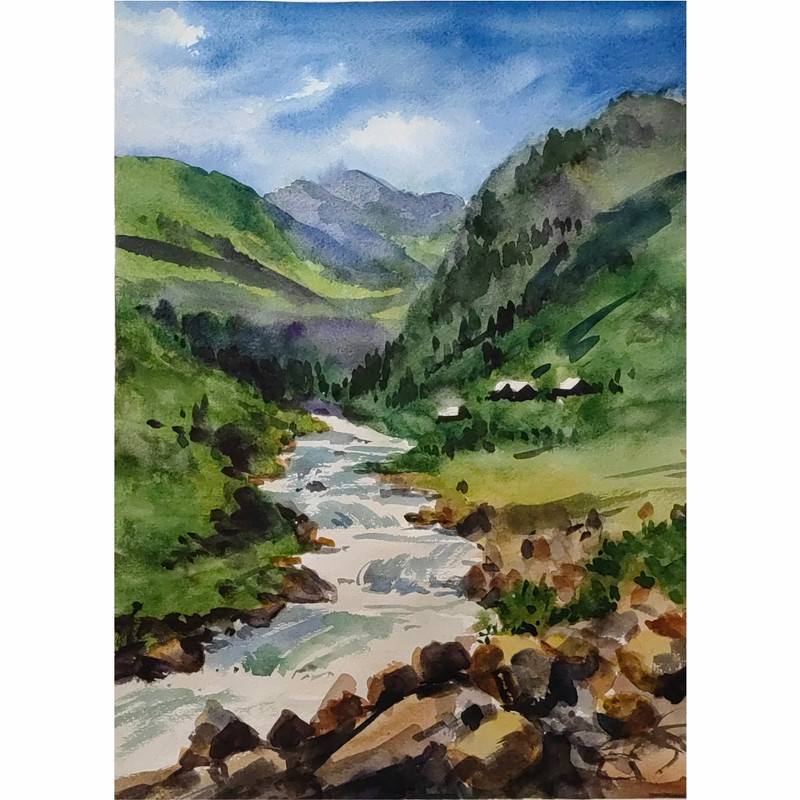 نقاشی آبرنگ طرح طبیعت کد 1019