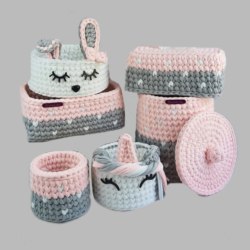 سبد قلاب بافی تریکو طرح سیسمونی کودک کد 111 مجموعه 6 عددی