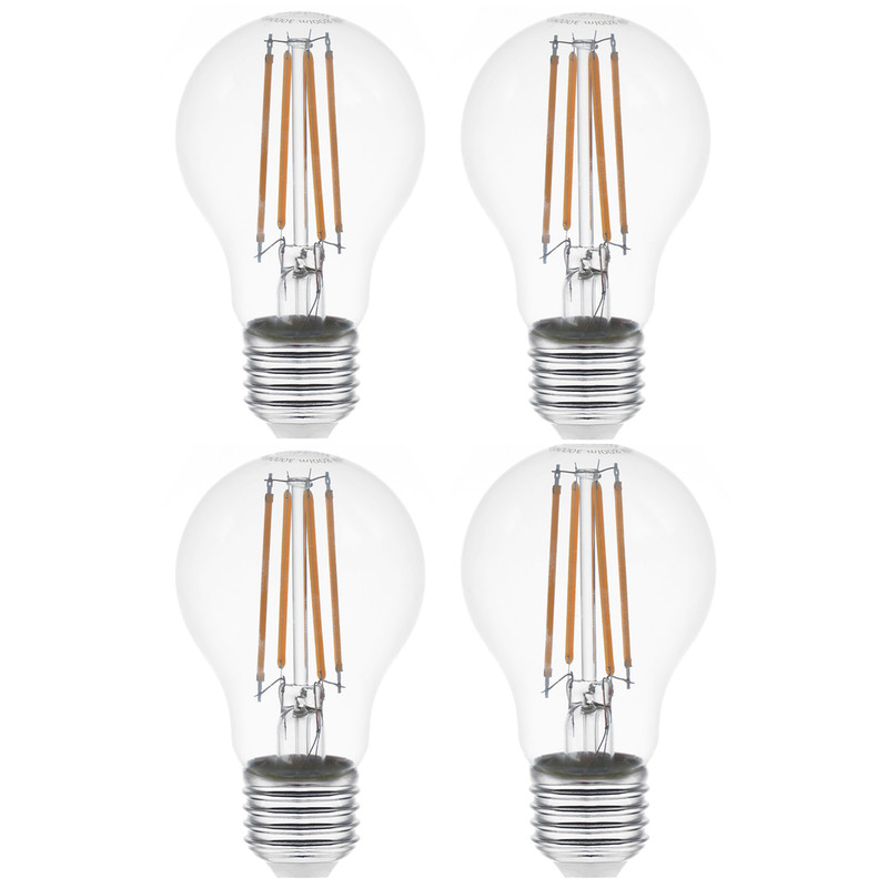 خرید و قیمت لامپ ال ای دی فیلامنتی 8 وات مصباح مدل حبابی شفاف کد A60 پایه E27 بسته 4 عددی