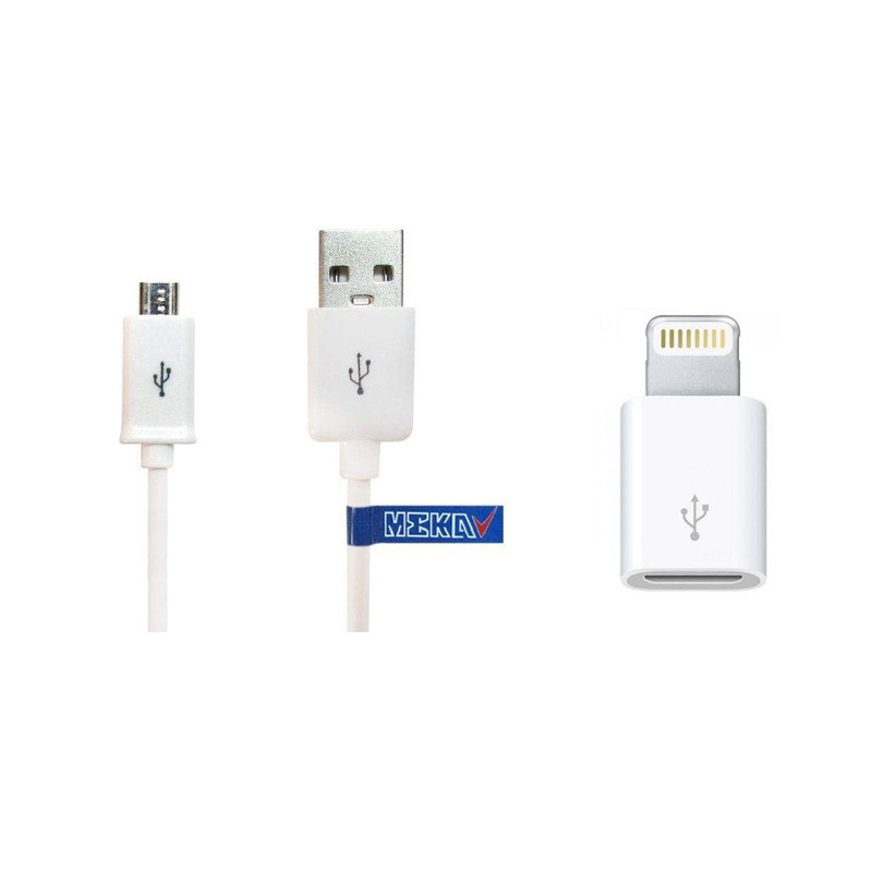 کابل تبدیل USB به microUSB مکا مدل MCU70 طول 2 متر به همراه مبدل microUSB به لایتنینگ