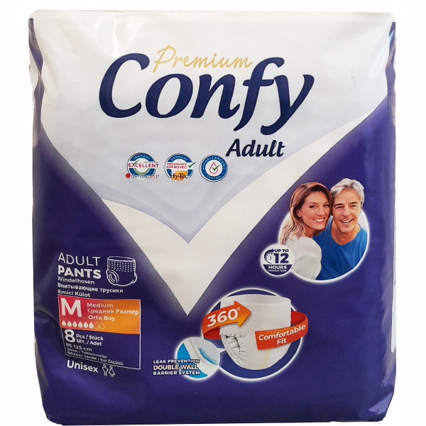 پوشک شورتی بزرگسال کانفی مدل پریمیوم سایز متوسط بسته 8 عددی