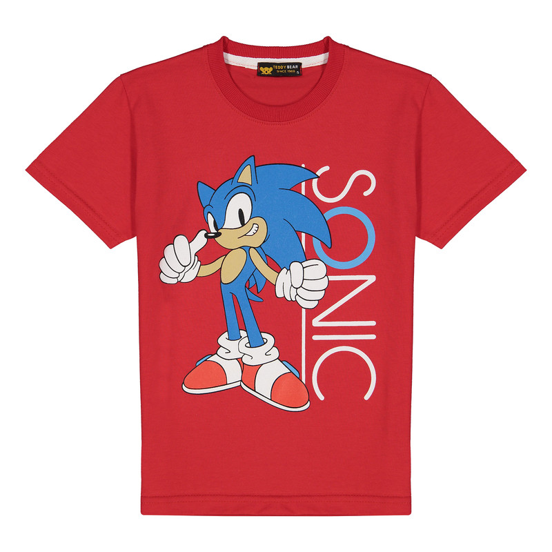خرید و قیمت تی شرت آستین کوتاه پسرانه خرس کوچولو مدل سونیک رنگ قرمز