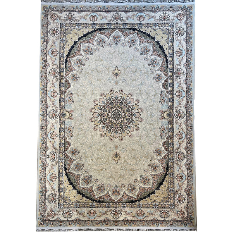 فرش ماشینی فرش الماس کویر مدل شازده کد 5183 زمینه نقره ای