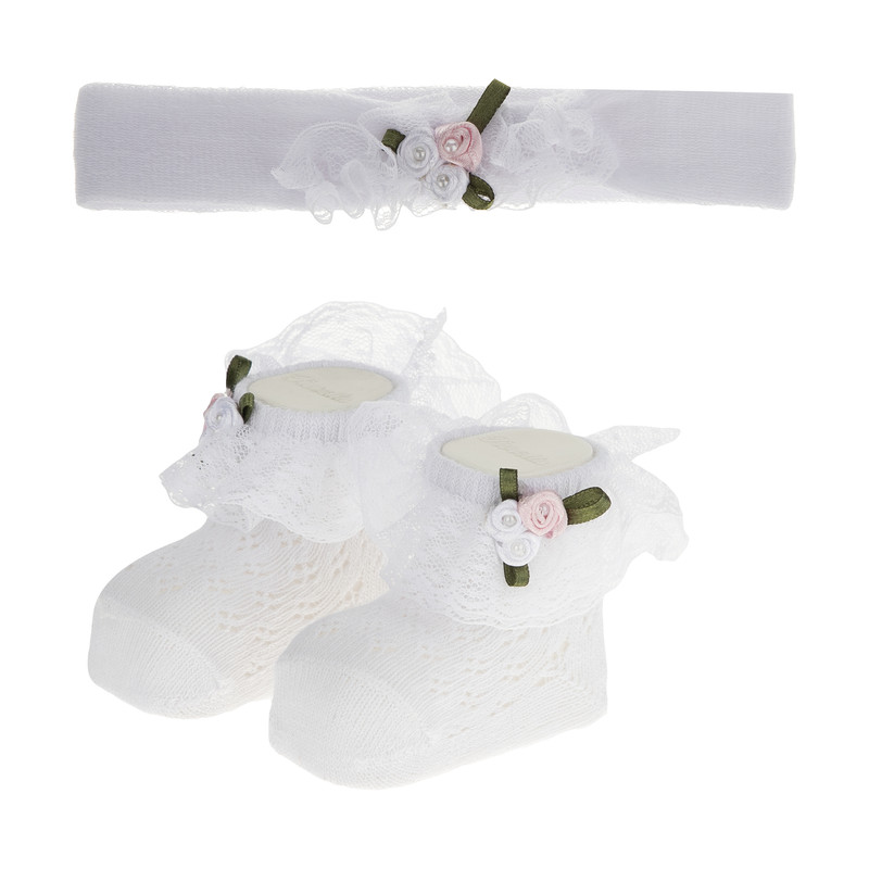 ست جوراب و هدبند نوزادی فیورلا مدل 4001-2