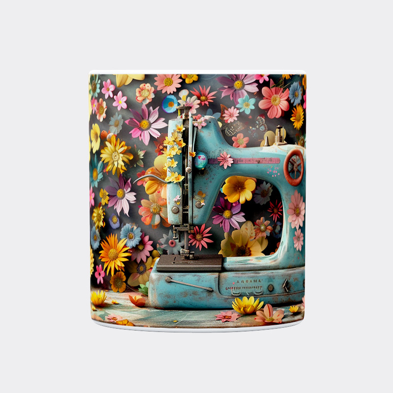 خرید و قیمت ماگ حس آمیزی طرح چرخ خیاطی کد 18