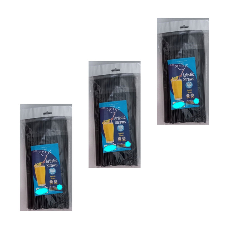 نی نوشیدنی یکبار مصرف پیکنیک مدل مارپیچ 3 بسته 100 عددی