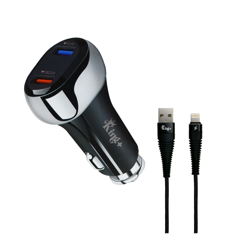 شارژر فندکی کینگ مدل Hk-09 به همراه کابل تبدیل لایتنینگ