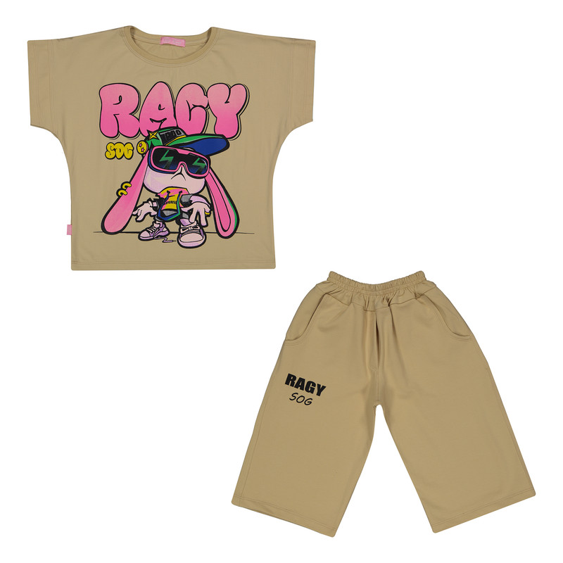 ست تی شرت و شلوارک بچگانه مدل RACY رنگ کرم
