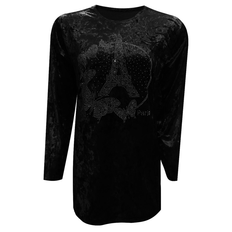 تونیک زنانه مدل مخمل نگینی ایفل کد tm-2602 رنگ مشکی