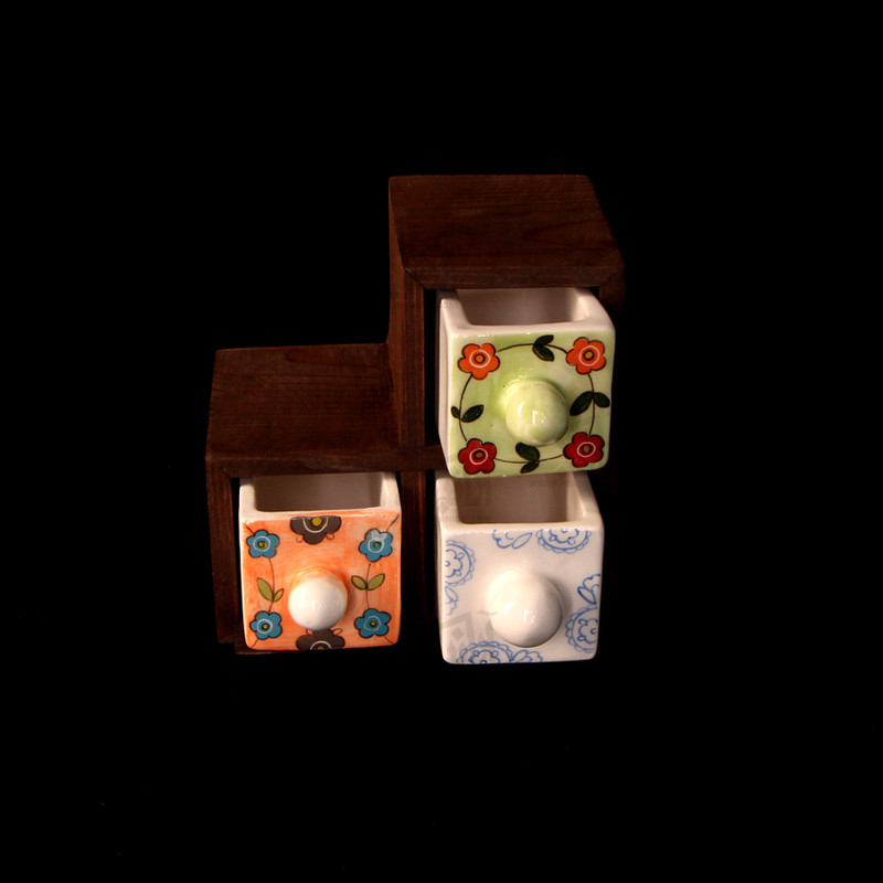 کشو سرامیکی سه تایی قهوه ای طرح گلشن مدل 1121100001