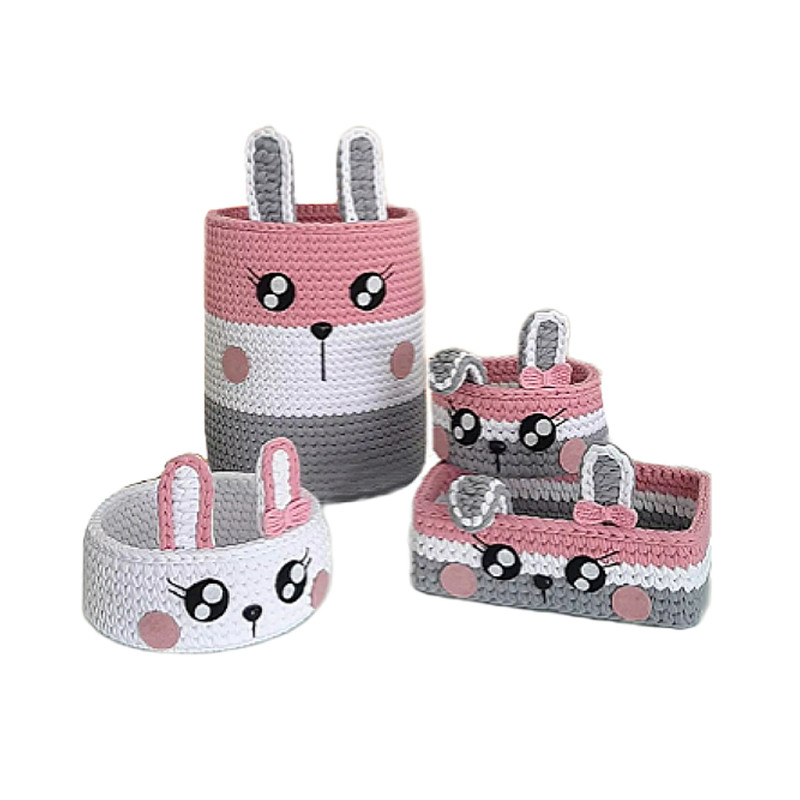 سبد قلاب بافی تریکو مدل سیسمونی خرگوشی کد 2 مجموعه 4 عددی