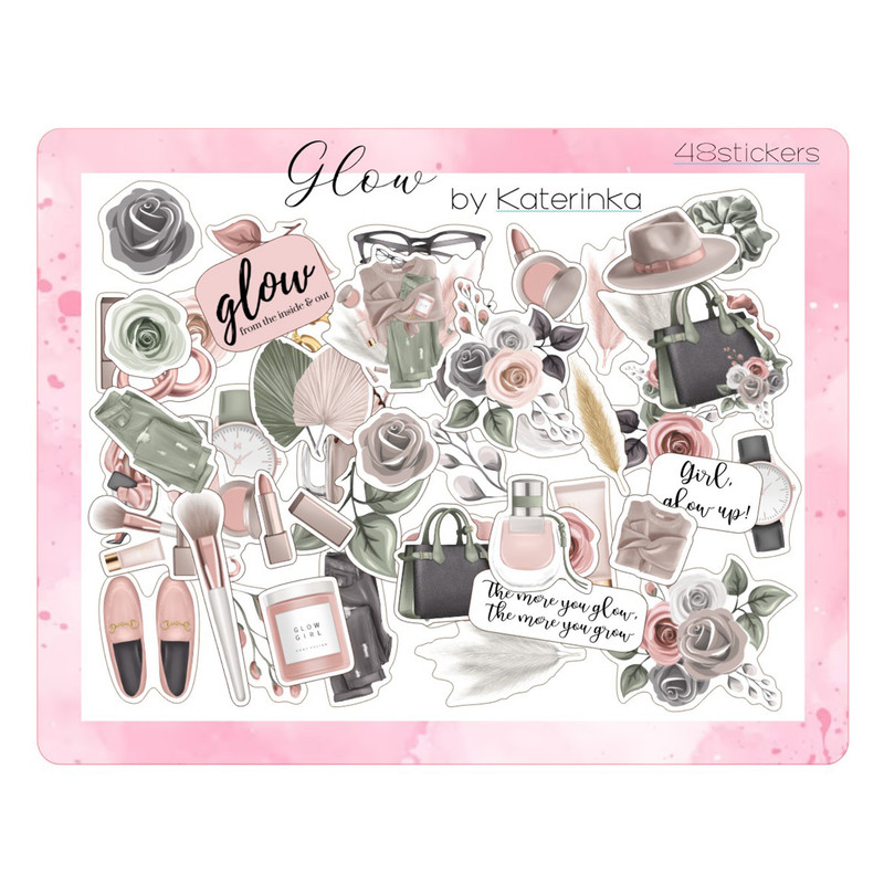 برچسب کاترینکا طرح برش خورده اسکرپ بوک مدل Glow بسته 48 عددی