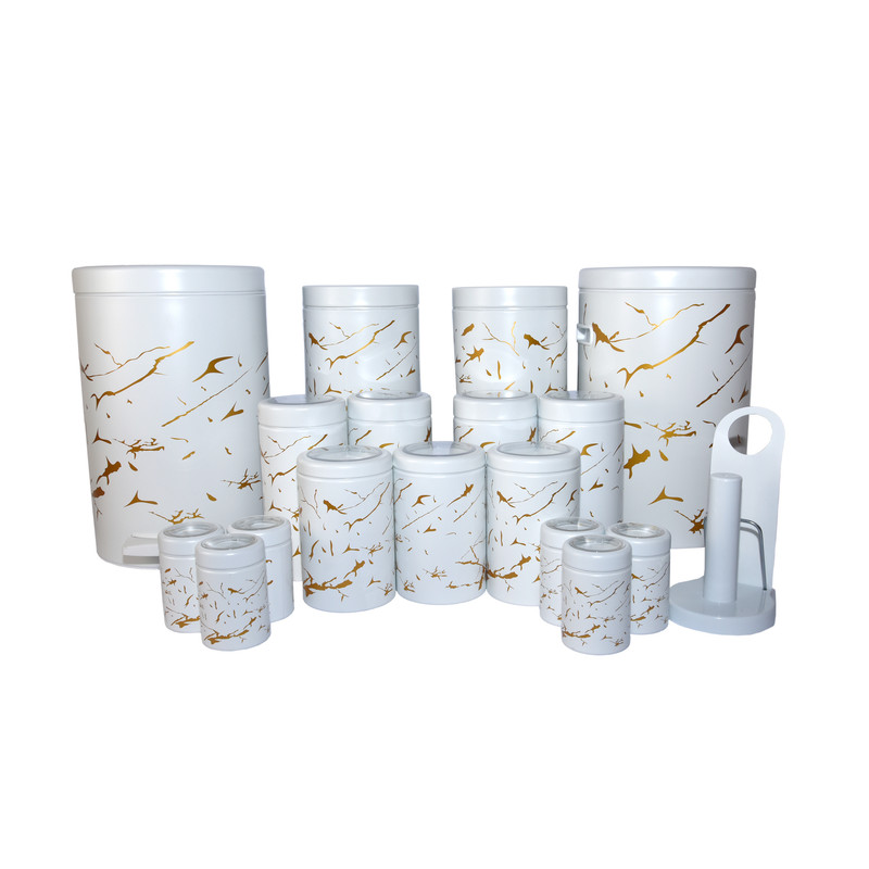 سرویس اشپزخانه 18 پارچه ام جی اس مدل درب فلزی طرح ماربل