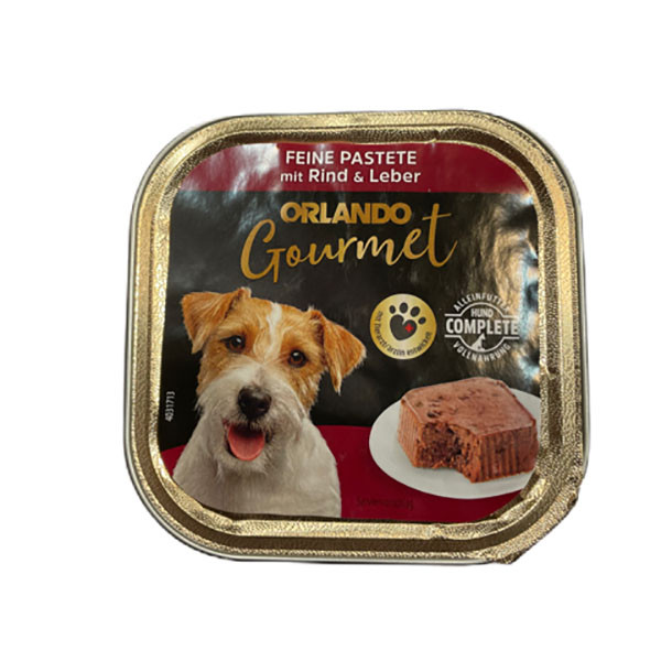 کنسرو غذای سگ اورلاندو مدل گوشت گاو و جگر وزن 150 گرم