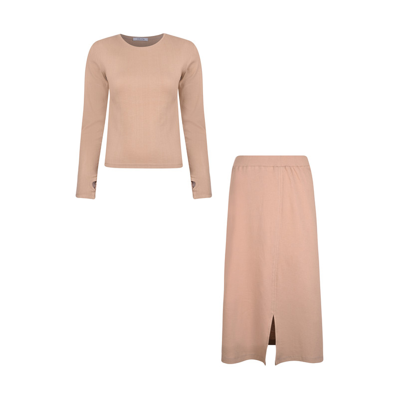 ست بلوز و دامن زنانه افراتین مدل ماندگار کد 6601 رنگ نسکافهای