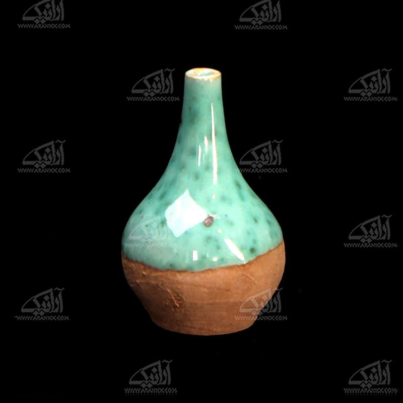 صراحی سفالی لعاب ساده رنگ آبی طرح مینیاتوری مدل 1005100001