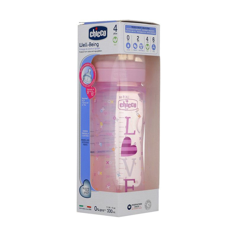 شیشه شیر چیکو مدل ول بیینگ سیلیکان طرحدار گنجایش 330 میلی لیتر