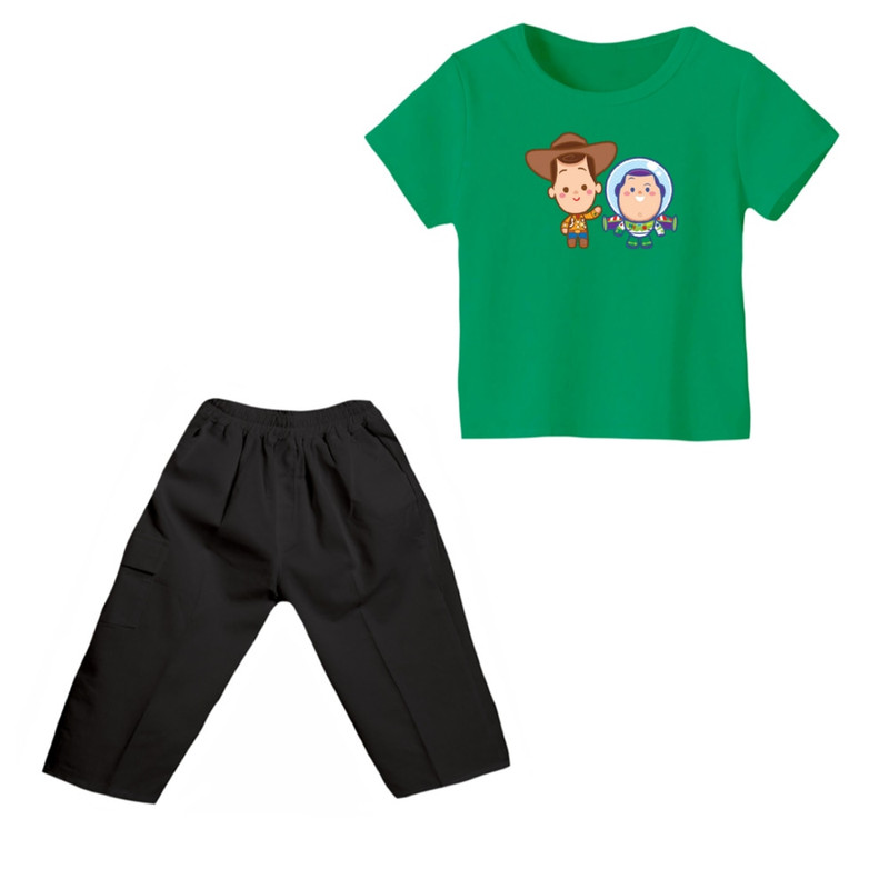 ست تی شرت و شلوارک پسرانه مدل داستان اسباب بازی کد ۱۳ رنگ سبز