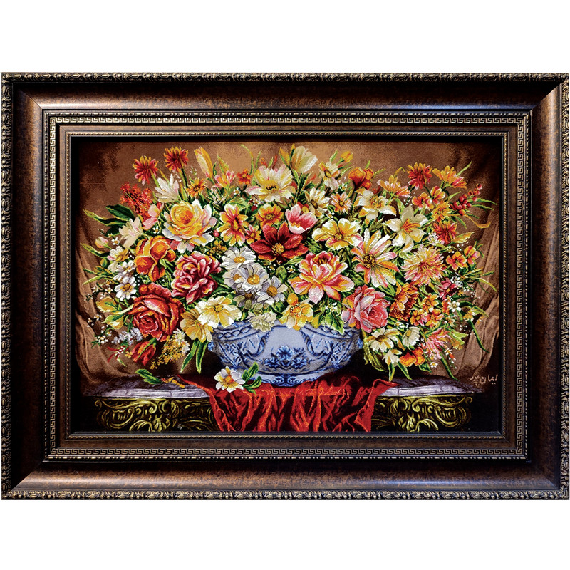 تابلو فرش دستبافت طرح گل و گلدان مدل RAR67