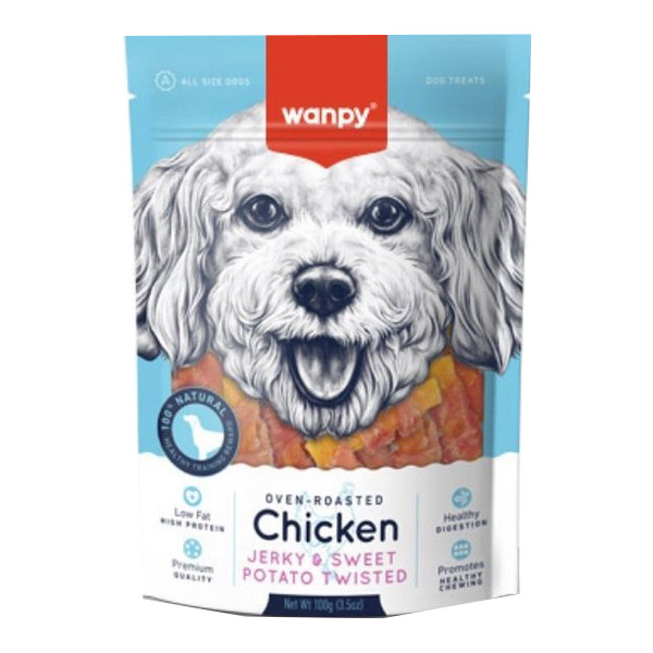 تشویقی سگ ونپی مدل جرکی طعم مرغ و سیب زمینی شیرین وزن 100 گرم