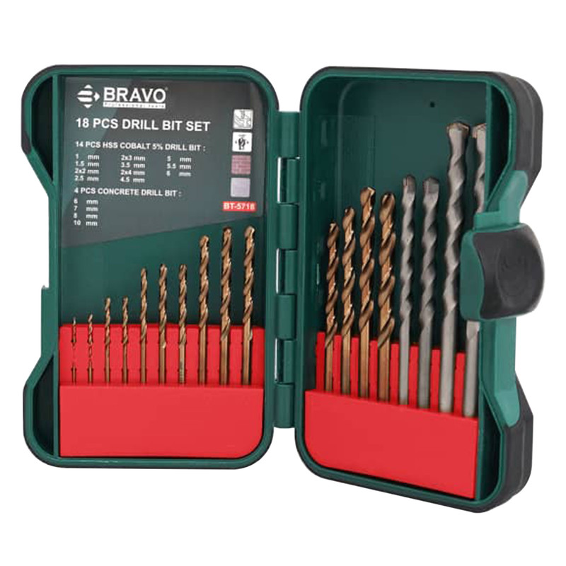 خرید و قیمت مته کبالت و الماسه براوو مدل BT-5718 مجموعه 18 عددی