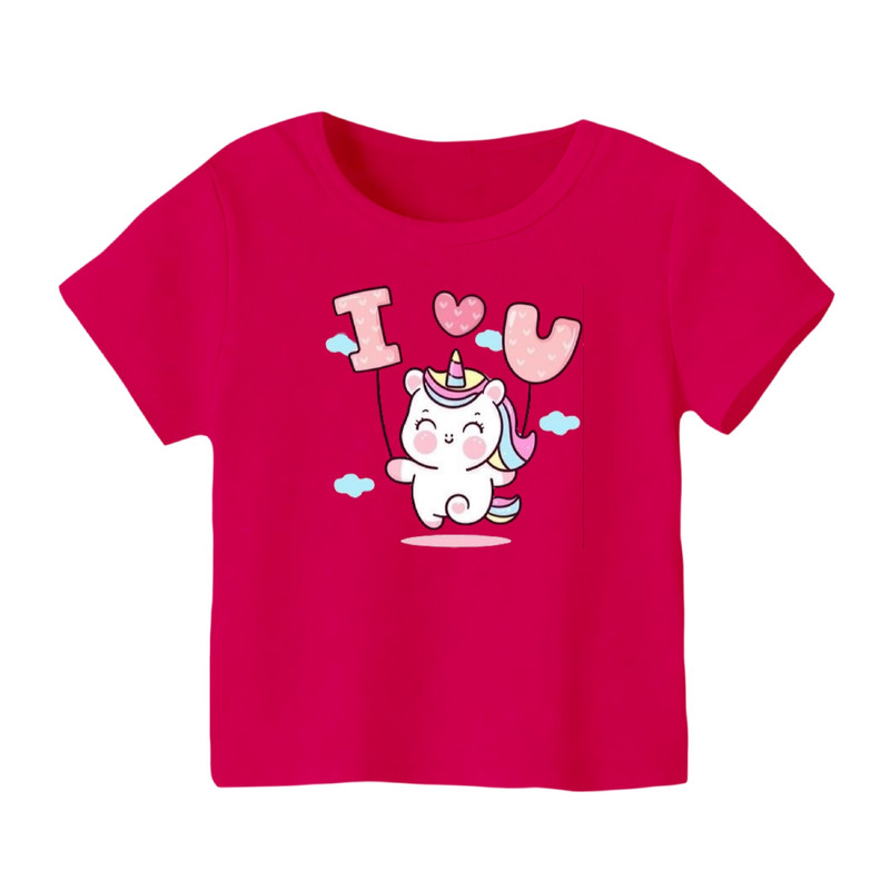 خرید و قیمت تی شرت آستین کوتاه بچگانه مدل یونیکورن کد ۴۰ رنگ سرخابی