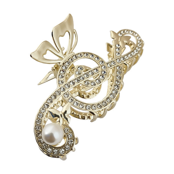 خرید و قیمت کلیپس مو زنانه مدل مجلسی لوکس طرح کلید سل موسیقی نگین مروارید دار کد 4056