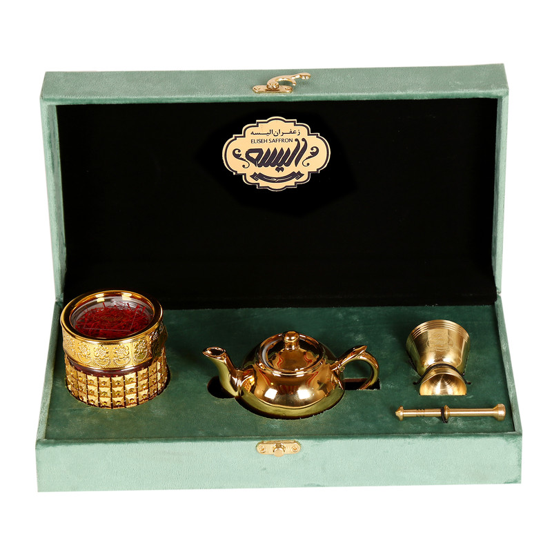 زعفران مخمل ویژه پيچك الیسه سرخ - 9.216 گرم به همراه قوری و هاون