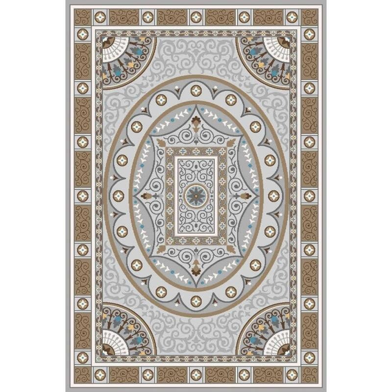 فرش ماشینی ساوین طرح 7418 زمینه نقره ای روشن