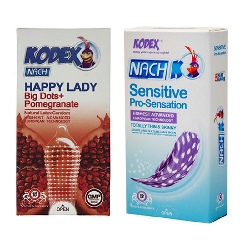 خرید و قیمت کاندوم ناچ کدکس مدل Sensitive بسته 12 عددی به همراه کاندوم ناچ کدکس مدل Happy lady بسته 10 عددی