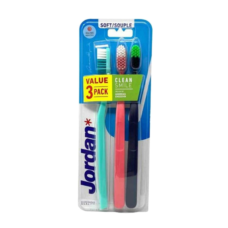 مسواک جردن مدل Clean Smile با برس نرم بسته 3 عددی