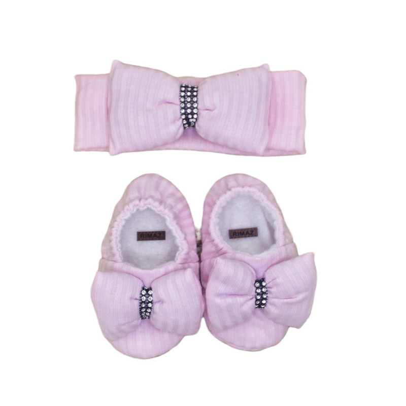 ست هدبند و پاپوش نوزادی ریماز مدل نگین کد m913 رنگ صورتی