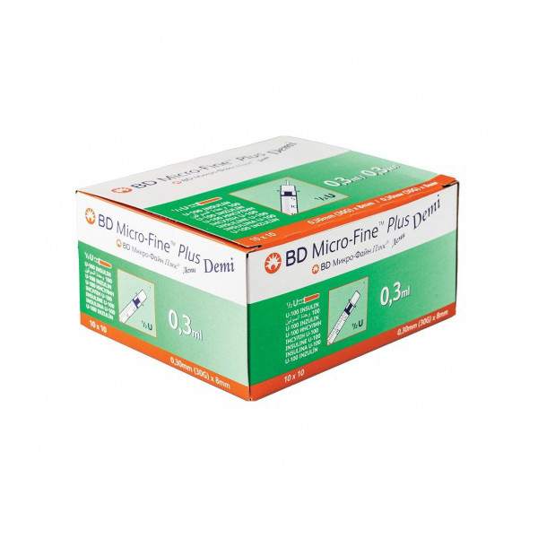 خرید و قیمت سرنگ انسولین بی دی مدل micro-fine plus حجم 0.3 میلی لیتر بسته 10 عددی